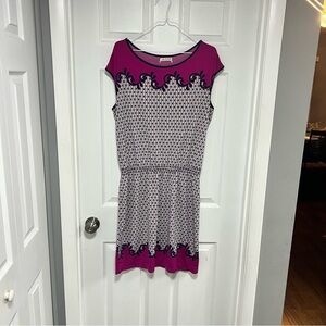 Purple and Navy Blue Patterned Dress Size L